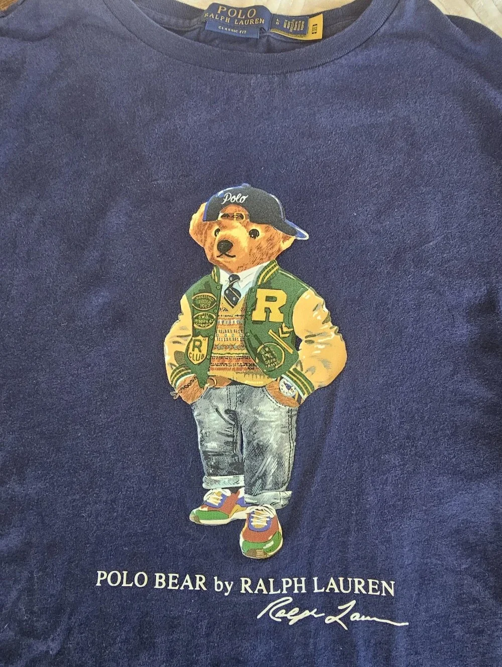 ​Polo Ralph Lauren Varsity Jacket Polo Bear Tee Navy Blue Mens Large Classic Fit